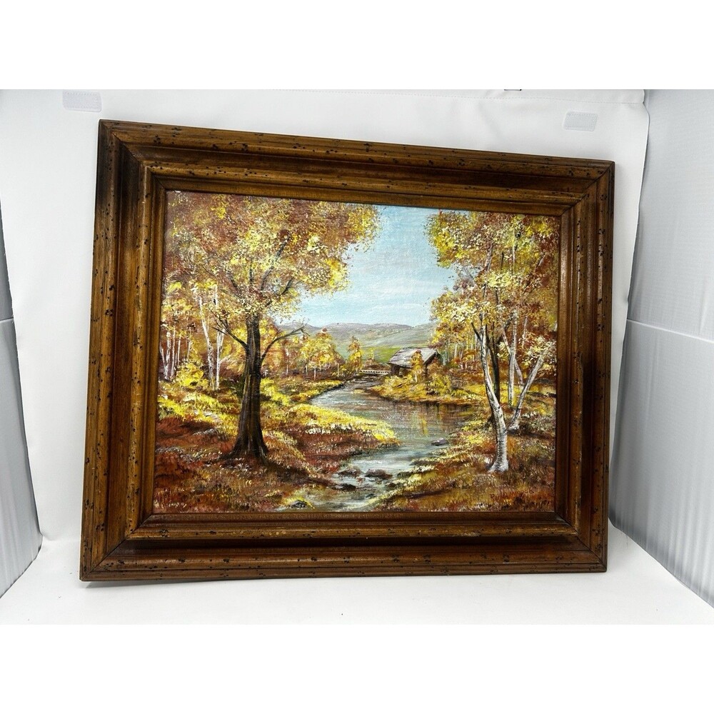 Signed Ruth Woock Acrylic Painting Autumn Landscape Framed 24x20